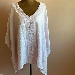 J M COLLECTION 100% Cotton Elegant Light Purple V-Neck Poncho